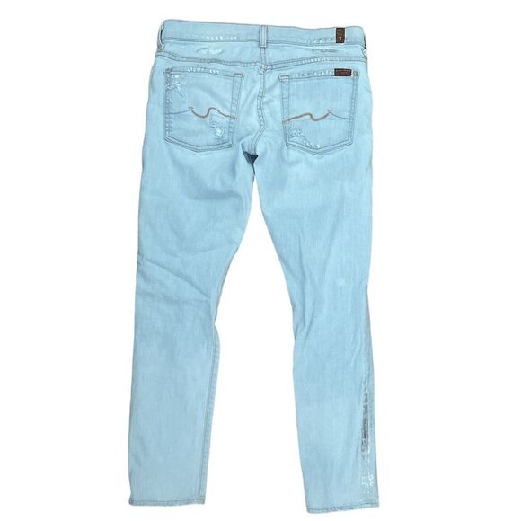 7 For All Mankind Josefina Skinny Boyfriend Lightwash Distressed Jean size 27 - Picture 3 of 11
